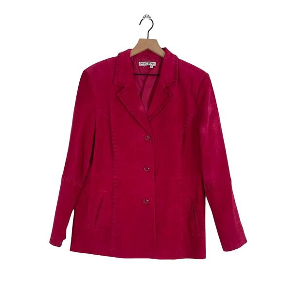 Vintage Nancy Bolen Dark Pink Suede Leather Jacket Women's Size Large - Picture 1 of 7